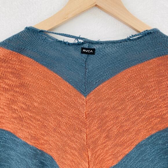 RVCA Open Cardigan Womens Large Orange Blue Intentionally Distressed Boho - Picture 11 of 13